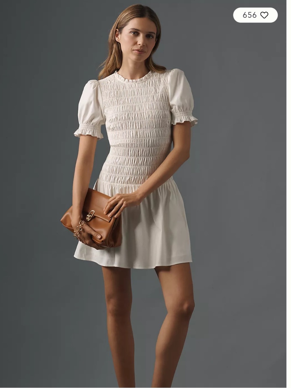 Reformation White Smocked Puff-Sleeve Mini Dress